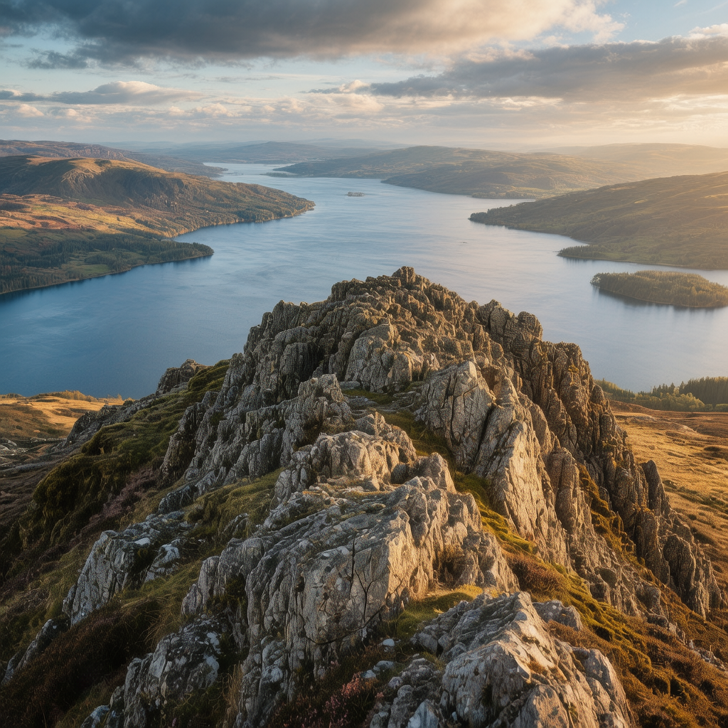 Scottish Highlands Day Hikes 5 Scenic view of a lake and mountains in the Trossachs National Park, ideal for a beginner-friendly hike.