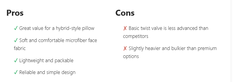 Best Camping Pillow UK 2025 31 Cocoon Air-Core Camping pillow pros and cons listed.