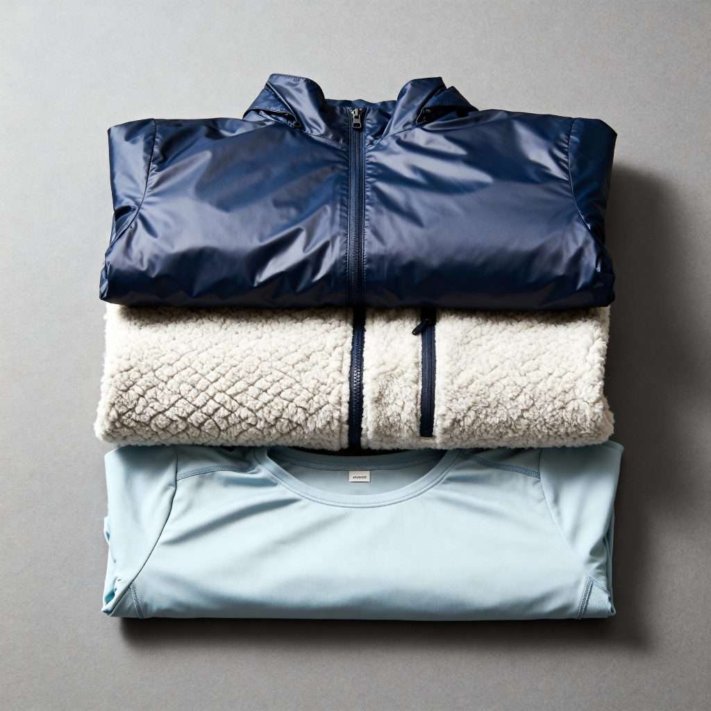 Technical UK hillwalking clothing layers laid out for a day hike