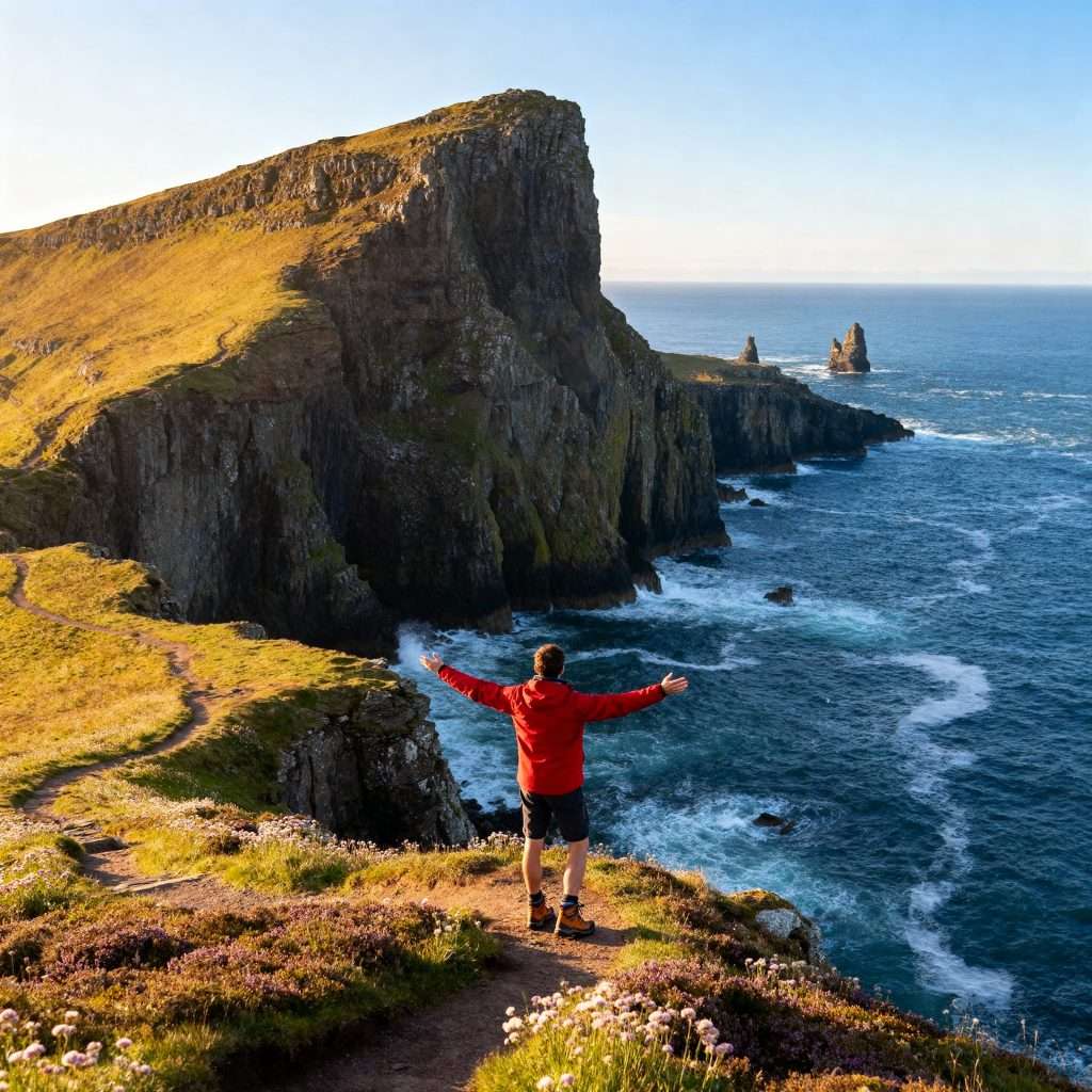 A coastal view from one of the many scenic Isle of Skye day walks.