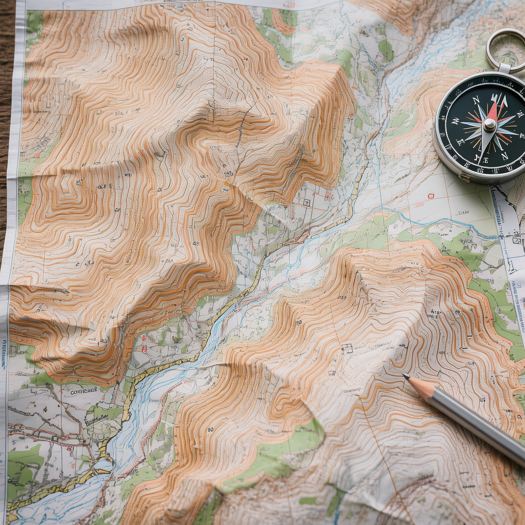 Understanding contour lines on an Ordnance Survey map to judge steepness, valleys, and ridges when hiking in the UK