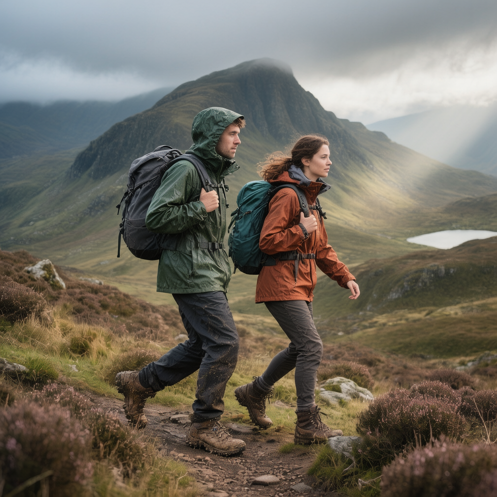 A hiker demonstrating what to wear hiking in the Scottish Highlands with technical layers